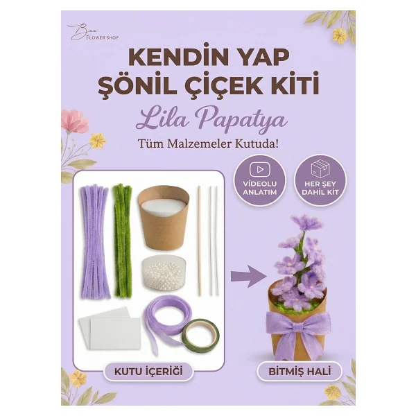 Bee Flower Shop Beyaz Papatya Şönil Çiçek Yapım Kiti - Kendin Yap Hobi Seti Dıy Çiçek Kiti - Görsel 7