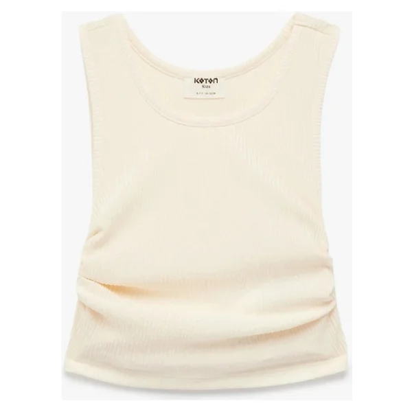 Koton Büzgülü Kolsuz Bisiklet Yaka Crop Bluz - Ekru - 11 - 12 Yaş - Görsel 3