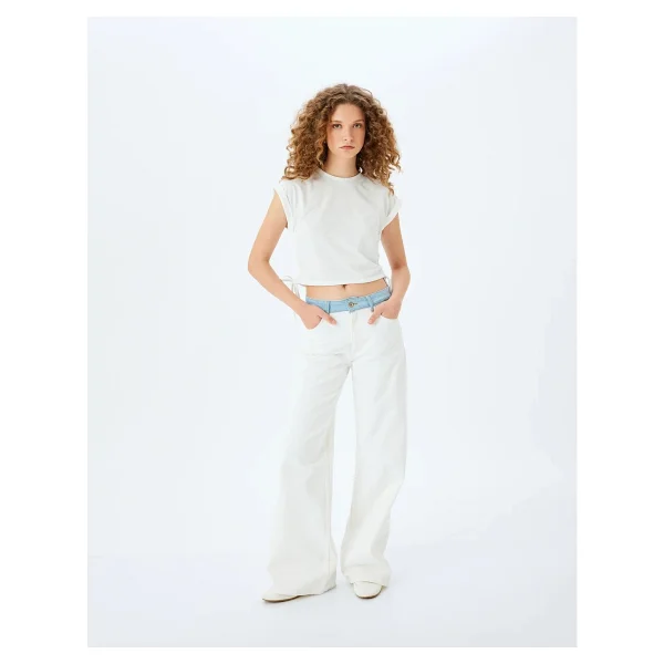 Koton Kolsuz Bisiklet Yaka Büzgülü Crop Atlet - Ekru - XS - Görsel 2