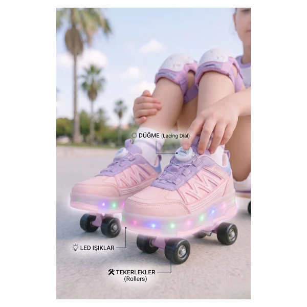 Muggo SKATE Çocuk Işıklı Patenli Tekerlekli Sneaker Spor Ayakkabı - Görsel 3