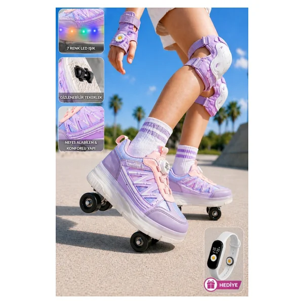 Muggo SKATE Çocuk Işıklı Patenli Tekerlekli Sneaker Spor Ayakkabı - Görsel 10
