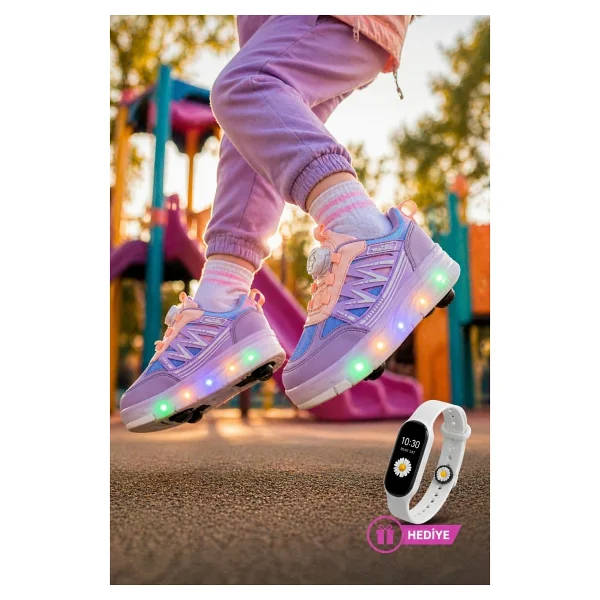 Muggo Skate Çocuk Işıklı Patenli Tekerlekli Sneaker Spor Ayakkabı - Siyah - 35 - Görsel 6