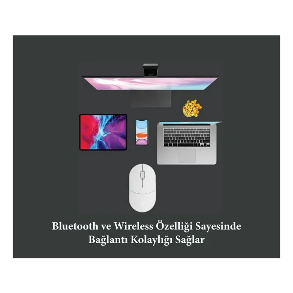 HP TLM1 3CY36PA Beyaz Sessiz Bluetooth ve Wireless Mouse - Görsel 8
