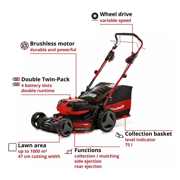 Einhell GP-CLM 47 S HW Li Dört Akülü 5.2 Ah Çim Biçme Makinesi - Görsel 4