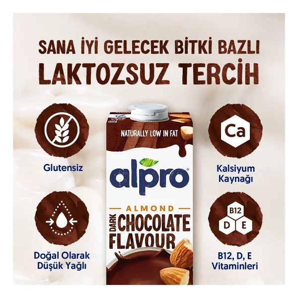 Alpro Bitter Çikolata Badem Sütü 4x1 L Vegan Laktozsuz Bitkisel Bazlı - Görsel 2