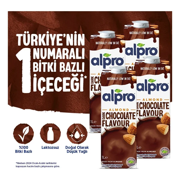 Alpro Bitter Çikolata Badem Sütü 4x1 L Vegan Laktozsuz Bitkisel Bazlı - Görsel 9