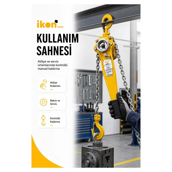 Ikon Tools 3 Ton 1.5 M Hubzug Zincirli Çektirme Manuel Kaldırma Caraskal Mandallı Kanca - Görsel 3