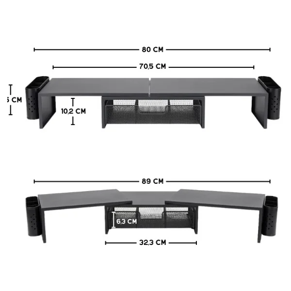 Temel Siyah Çift Monitör Yükseltici Stand Çekmeceli Masaüstü Organizer 9216 - Görsel 5