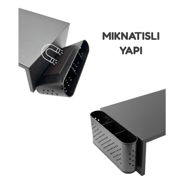 Temel Siyah Çift Monitör Yükseltici Stand Çekmeceli Masaüstü Organizer 9216 - Görsel 6