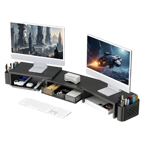 Temel Siyah Çift Monitör Yükseltici Stand Çekmeceli Masaüstü Organizer 9216 - Görsel 7