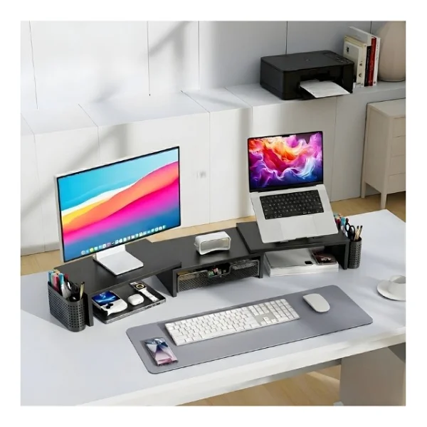Temel Siyah Çift Monitör Yükseltici Stand Çekmeceli Masaüstü Organizer 9216 - Görsel 8