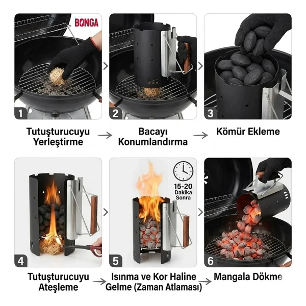 Briket Yumurta Kömür 10 kg + Hediye 10 Adet Bonga Kömür Tutuşturucu %100 Doğal Uzun Süre Yanan En iyi Sıkıştırılmış Barbekü Mangal Kömürü - Görsel 3