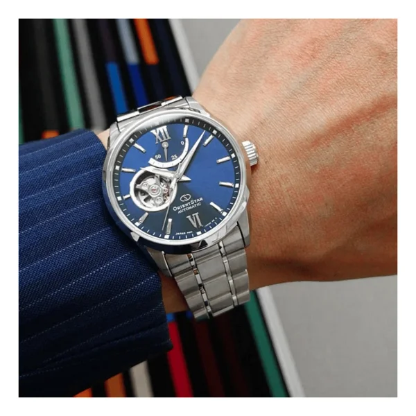 Orient Star Open Heart Semi Skeleton RE-AT0001L00B Çelik Kordon Mavi Erkek Kol Saati - Görsel 6