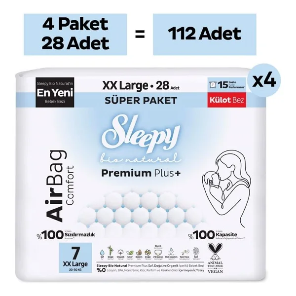Sleepy Bio Natural Premium Plus Airbag Comfort 7 Numara XX Large 28'li 4 Adet Külot Bez - Görsel 2