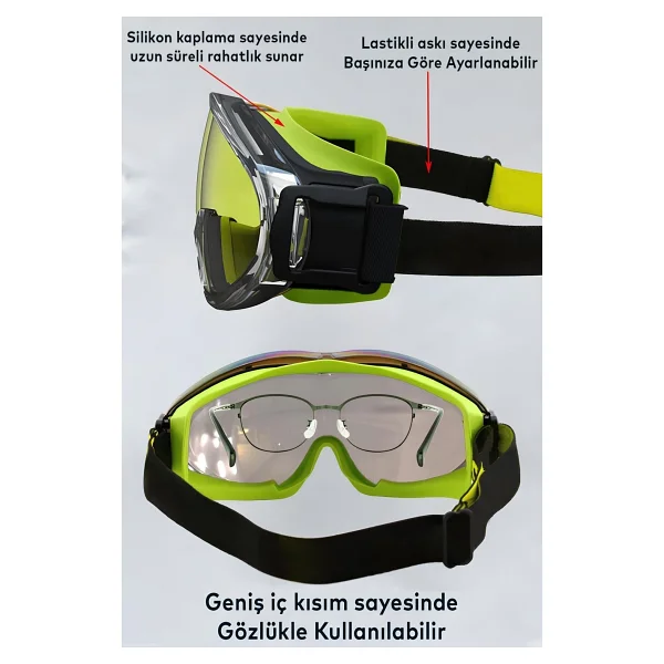 Bellasimo Kayak Snowboard Gözlüğü Buğulanmaz Değiştirilebilir Şeffaf Camlı Antifog Kar Gözlük - Görsel 7