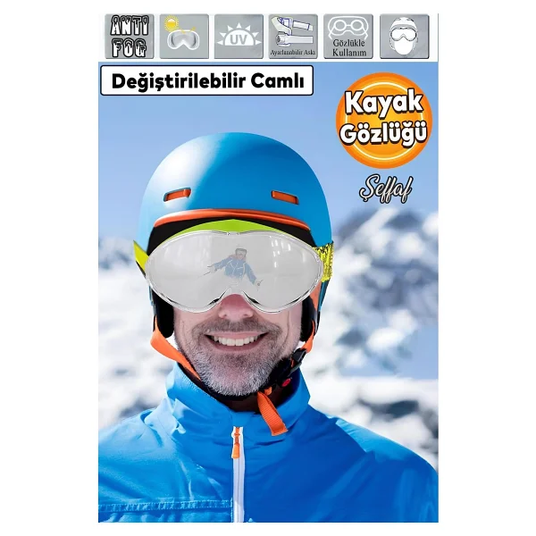Bellasimo Kayak Snowboard Gözlüğü Buğulanmaz Değiştirilebilir Şeffaf Camlı Antifog Kar Gözlük - Görsel 8