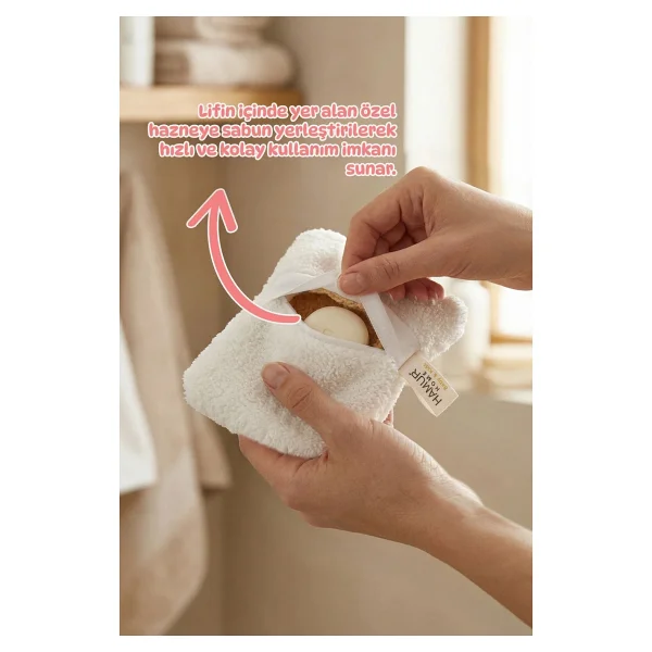 Hamur Bebek Bakım Banyo Lifi Süngeri 10X12 cm Lastikli Ultra Yumuşak Sabun Hazneli Bebek Kesesi - Beyaz - Görsel 2
