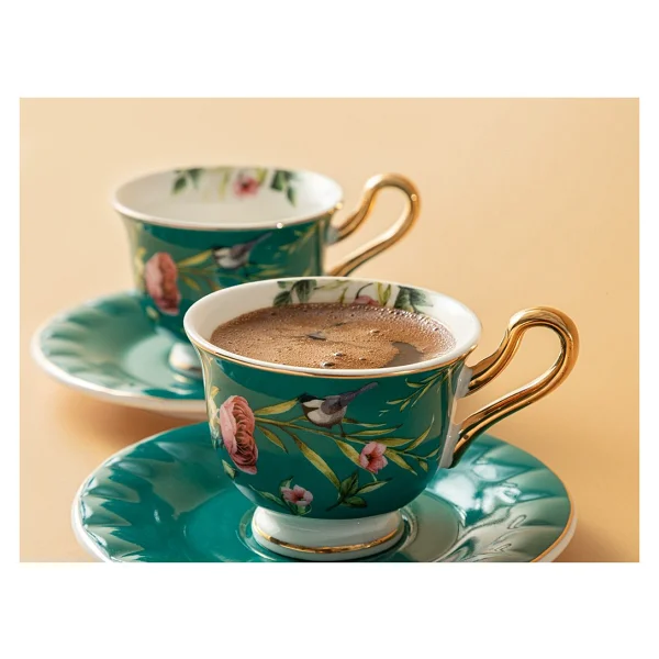English Home Vanilla New Bone China Turkuaz 2 Kişilik Kahve Fincan Takımı - Görsel 3