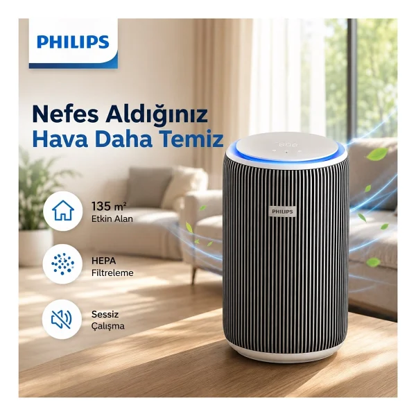 Philips 135 M2 Hepa Akıllı Sensörlü Hava Temizleyici Cihaz Koku Giderici Alerjen Beyaz Temiz Hava - Görsel 10