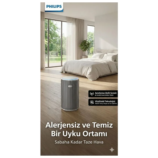 Philips 135 M2 Hepa Akıllı Sensörlü Hava Temizleyici Cihaz Koku Giderici Alerjen Beyaz Temiz Hava - Görsel 9