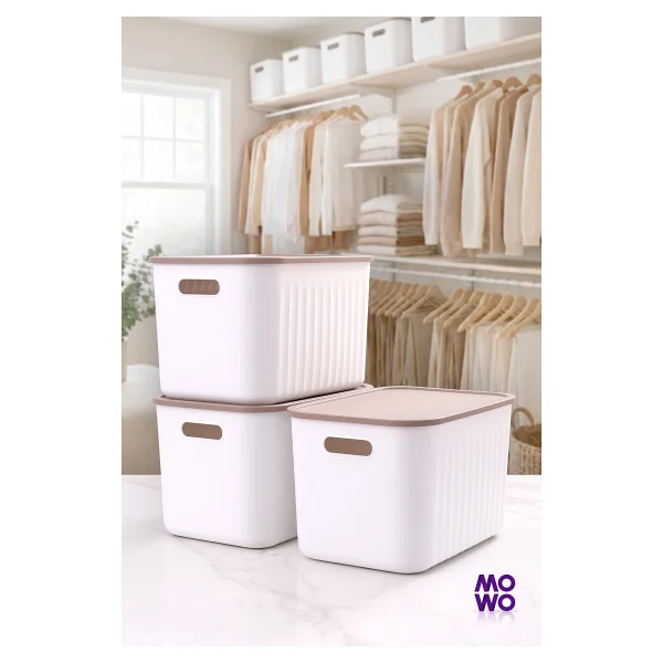 Mowo Home BigBox 20 Lt 6'lı Beyaz Dolap Düzenleyici Kapaklı Saklama Kutusu Sepet Organizer Oyuncak kutusu - Görsel 3
