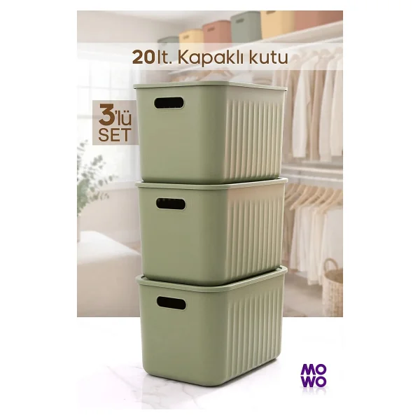 Mowo Home Gri Renk 20 Lt Çok Amaçlı Düzenleyici Kapaklı Kutu, Saklama Kutusu, Organizer, Storage, Sepet - Görsel 6