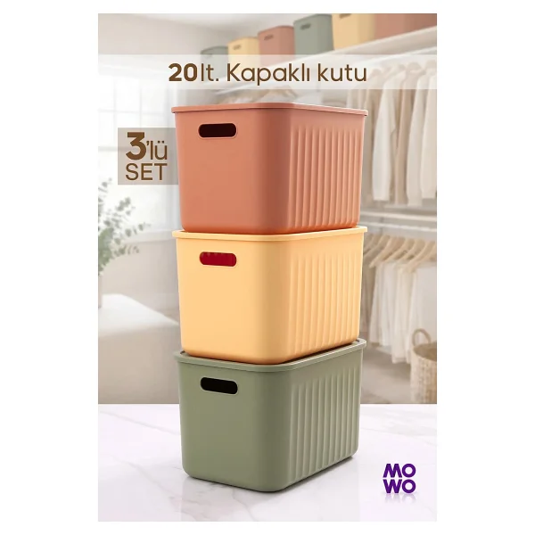 Mowo Home Gri Renk 20 Lt Çok Amaçlı Düzenleyici Kapaklı Kutu, Saklama Kutusu, Organizer, Storage, Sepet - Görsel 5