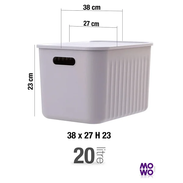 Mowo Home Gri Renk 20 Lt Çok Amaçlı Düzenleyici Kapaklı Kutu, Saklama Kutusu, Organizer, Storage, Sepet - Görsel 4