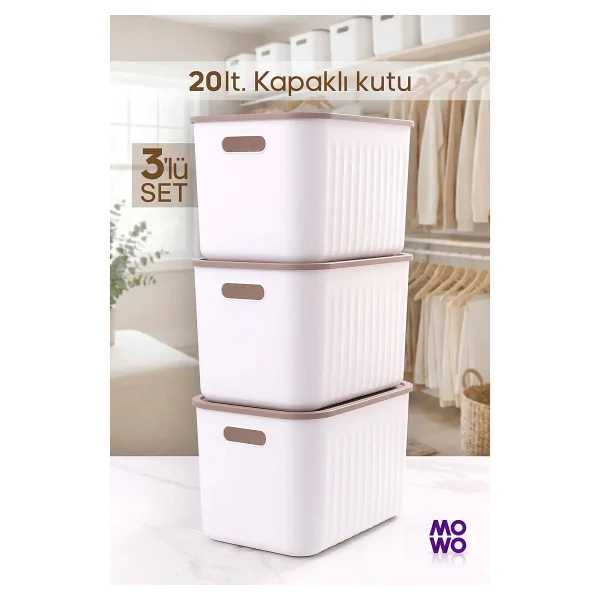 Mowo Home Gri Renk 20 Lt Çok Amaçlı Düzenleyici Kapaklı Kutu, Saklama Kutusu, Organizer, Storage, Sepet - Görsel 8