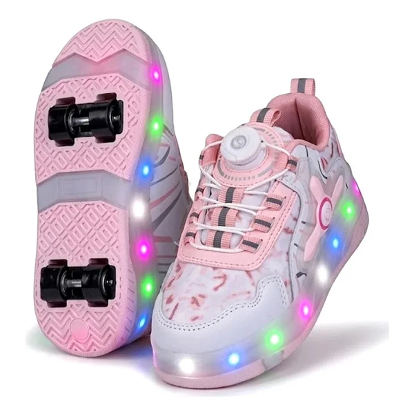 Elit EYL034 Kız Çocuk RGB LED Işıklı Çıkarılabilir Tekerlekli PATEN Ayakkabı Pudra - Görsel 5