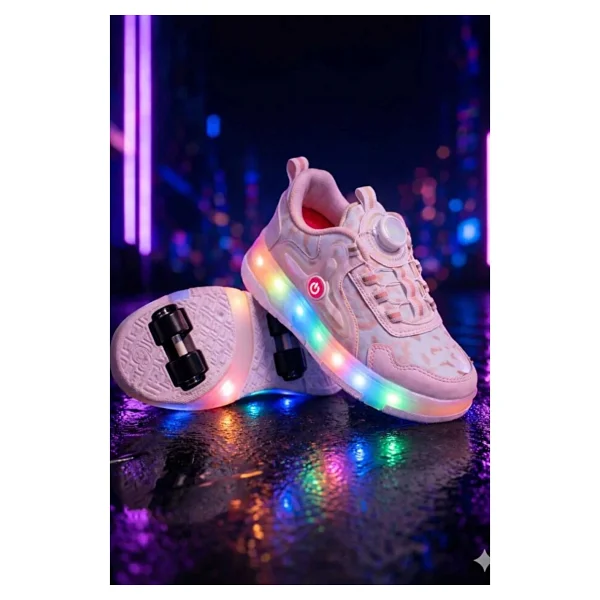 Elit EYL034 Kız Çocuk RGB LED Işıklı Çıkarılabilir Tekerlekli PATEN Ayakkabı Pudra - Görsel 3