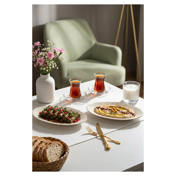 Porsima 4449 Tiffany Porselen Platin Fileli Kayık Tabak Seti - Oval Kahvaltılık Sunumluk Seti 25cm - Görsel 4