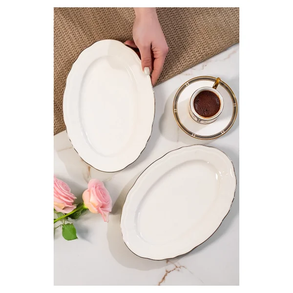 Porsima 4449 Tiffany Porselen Platin Fileli Kayık Tabak Seti - Oval Kahvaltılık Sunumluk Seti 25cm - Görsel 2
