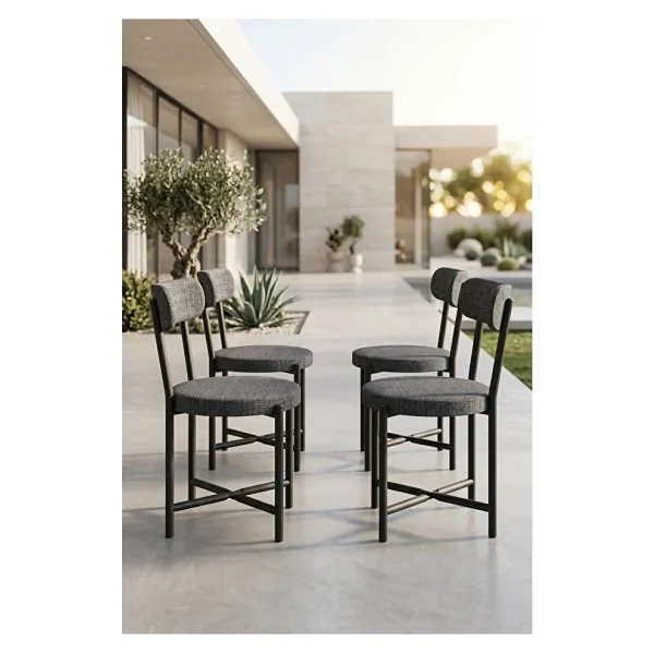 GOLDFALEZ Sandalye 4 Adet Keten Kumaş Metal Ayak Modern Mutfak Sandalyesi Cafe Balkon Ofis Teddy 9809 Antrasit - Görsel 2