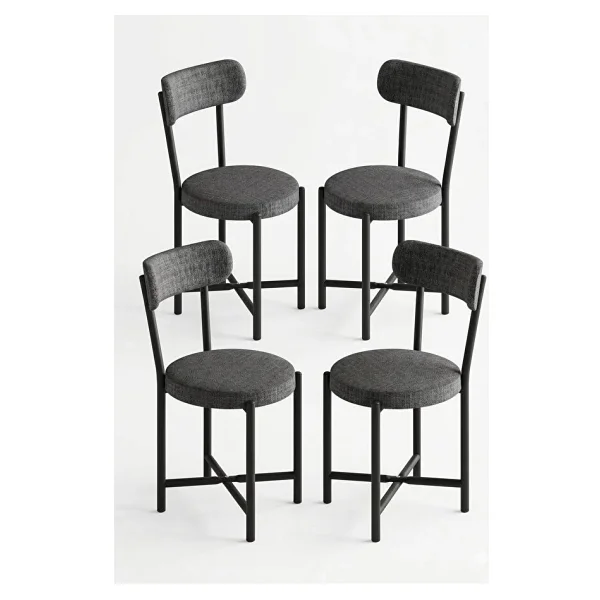 GOLDFALEZ Sandalye 4 Adet Keten Kumaş Metal Ayak Modern Mutfak Sandalyesi Cafe Balkon Ofis Teddy 9809 Antrasit - Görsel 4