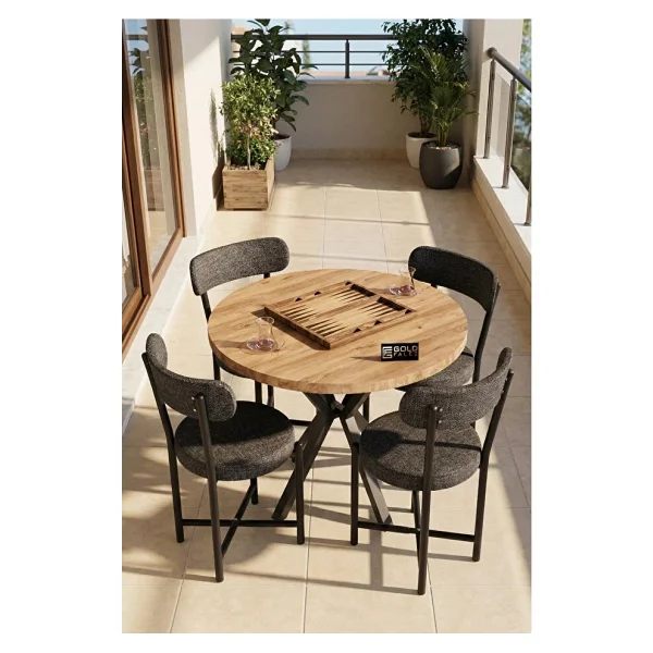 GOLDFALEZ Sandalye 4 Adet Keten Kumaş Metal Ayak Modern Mutfak Sandalyesi Cafe Balkon Ofis Teddy 9809 Antrasit - Görsel 5