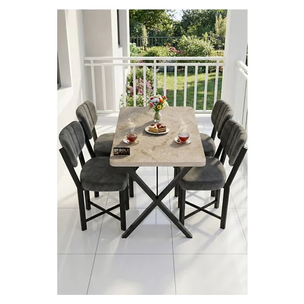 GOLDFALEZ Sandalye 4 Adet Keten Kumaş Metal Ayak Modern Mutfak Sandalyesi Cafe Balkon Ofis Teddy 9809 Antrasit - Görsel 6