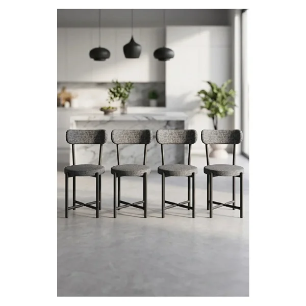 GOLDFALEZ Sandalye 4 Adet Keten Kumaş Metal Ayak Modern Mutfak Sandalyesi Cafe Balkon Ofis Teddy 9809 Antrasit - Görsel 7
