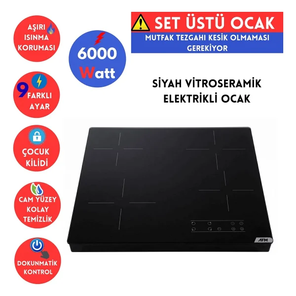 Afm Tech Fc-06 Siyah Tezgah & Set Üstü Vitroseramik Elektrikli Ocak / Dokunmatik Dijital Gösterge - Görsel 4