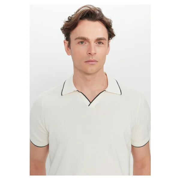 Altınyıldız Classics Erkek Ekru %100 Pamuk Standart Fit Normal Kesim Polo Yaka Triko Tişört - XL - Görsel 4