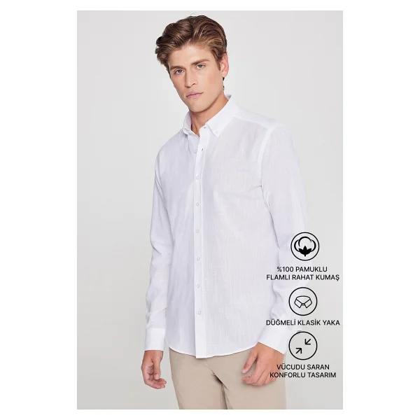 Altınyıldız Classics Erkek Beyaz Kolay Ütülenebilen %100 Pamuk Nefes Alabilen Terletmez Slim Fit Gömlek - Görsel 2