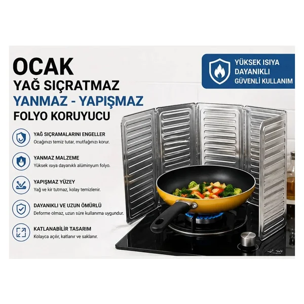 Omilife Katlanabilir Ocak Yağ Koruyucu Alüminyum Folyo Leke Önleyici Ocak Sıçrama Koruyucu 84x32.5 cm - Görsel 4