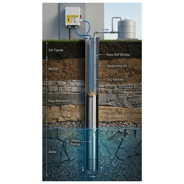 HAS-TEC 4SDM2/16 Derin Kuyu Dalgıç Pompa Seti 1.5 HP Monofaze Motor + Pompa + Kontrol Panosu Komple Set - Görsel 4