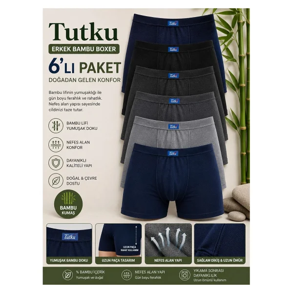 Tutku Elit 1251 6'lı Erkek Boxer - Görsel 5