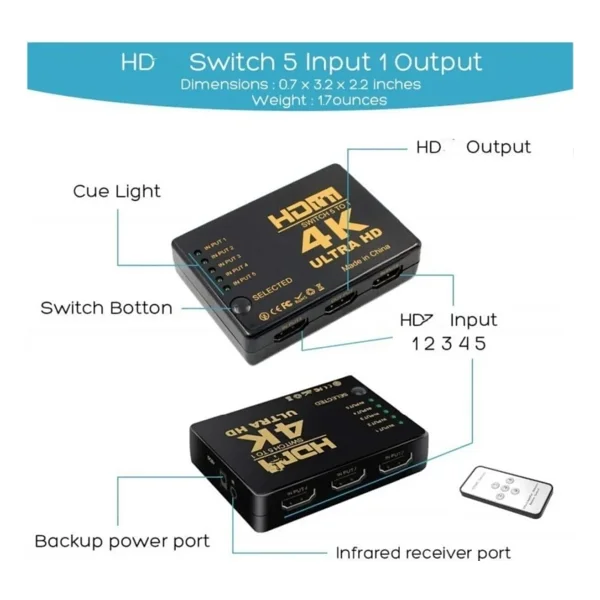 Alfais 4775 4K Ultra HD 5 Port HDMI Switch - Görsel 4