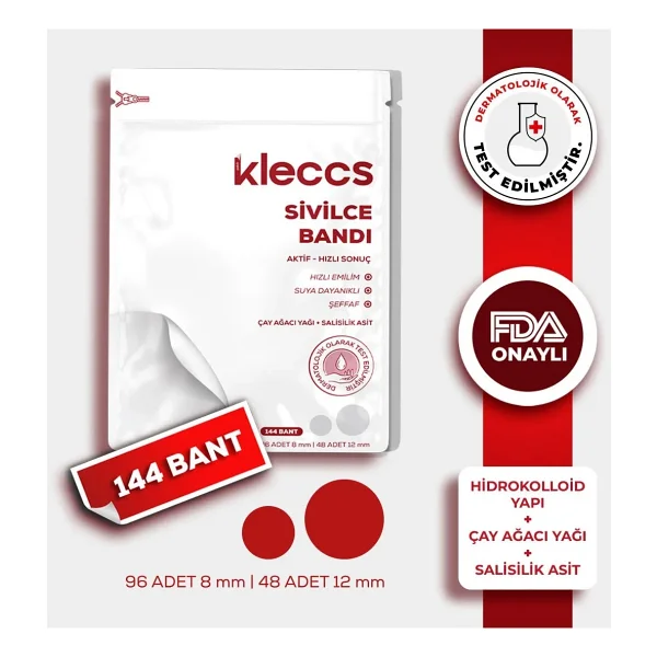 kleccs Sivilce Bandı, Aktif-Hızlı Sonuç, 144 Adet, Hidrokolloid Akne Bandı - Görsel 6