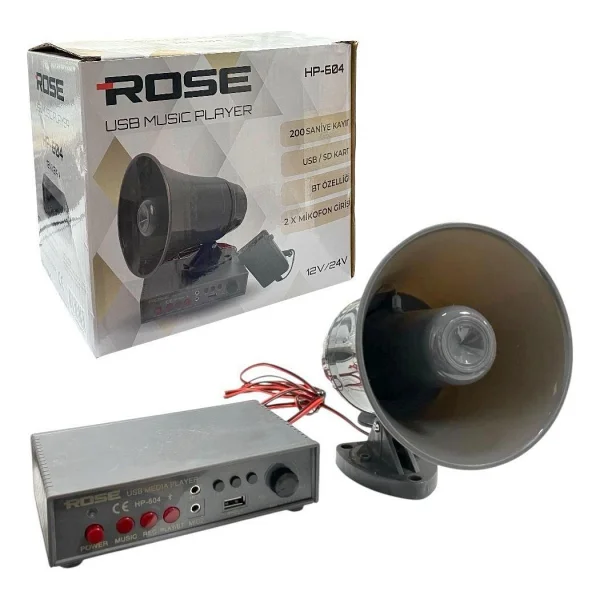 Rose HP-604 Pazarcı Anfi Seti USB Girişli-Ses Kayıtlı-Mikrofonlu - Görsel 2