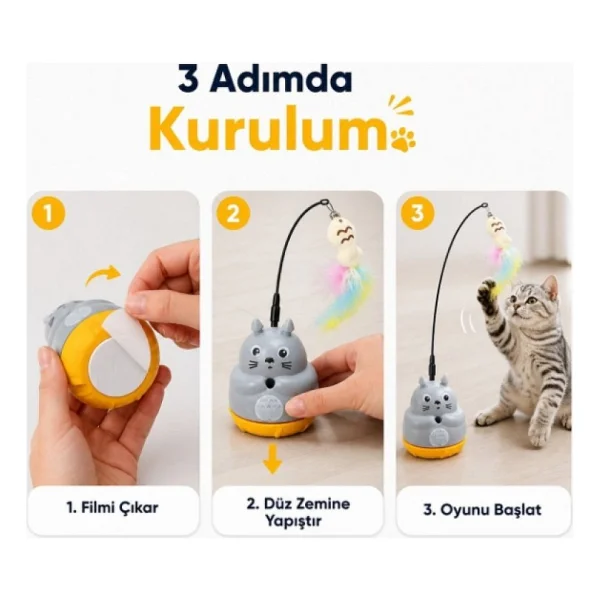 Kedi Şekilli Dönen Peluş Balıklı Olta Oyuncağı - Görsel 2
