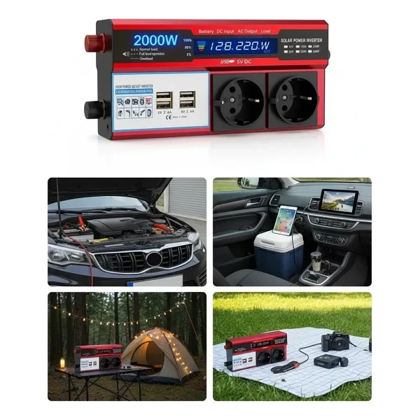 12V 2000W Modifiye Sinus Inverter Araç ve Güneş Enerjisi Uyumlu, Çift Usb, Çift Priz ve Çakmaklık ( Lisinya ) - Görsel 7