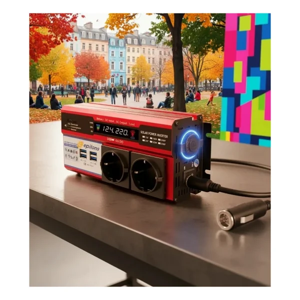 12V 2000W Modifiye Sinus Inverter Araç ve Güneş Enerjisi Uyumlu, Çift Usb, Çift Priz ve Çakmaklık ( Lisinya ) - Görsel 3